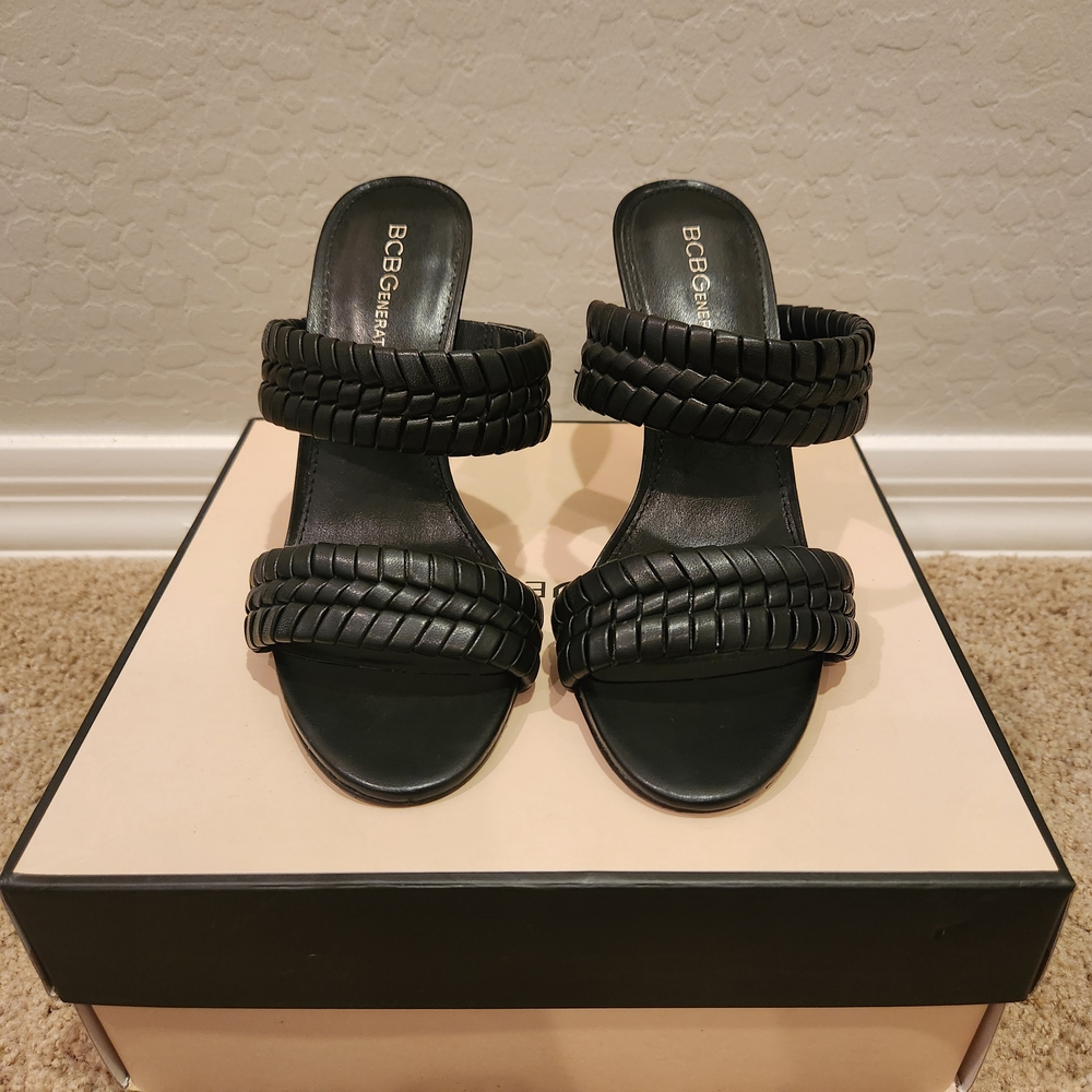 BCBGeneration Black Woven Strap Heels